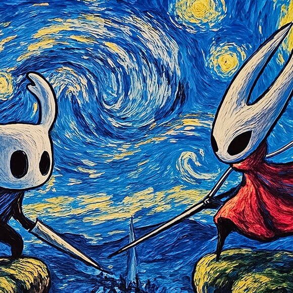 Knight Starry Night Van Gogh 12" X 18" PRINT GameHollow Silk Song Souls Hornet - Picture 3 of 3